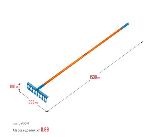 GRINDA PR-12T FIBER, 380 х 100 х 1530 мм, 12 витых зубцов, углеродистая сталь, фибергласовый черенок, садовые грабли, PROLine (39654)