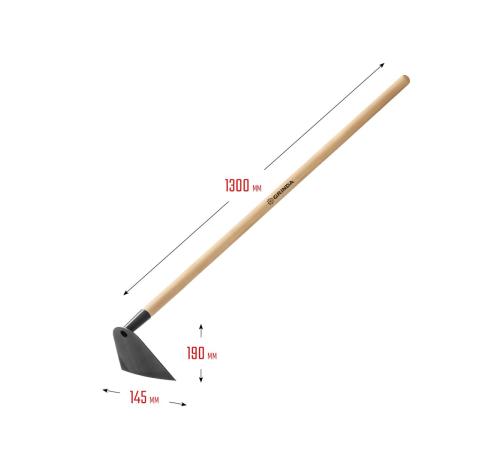 GRINDA GH-190 WOOD, 190 x 145 x 1300 мм, трапециевидный профиль, углеродистая сталь, антикор. покрытие, деревянный черенок, мотыга (39597)