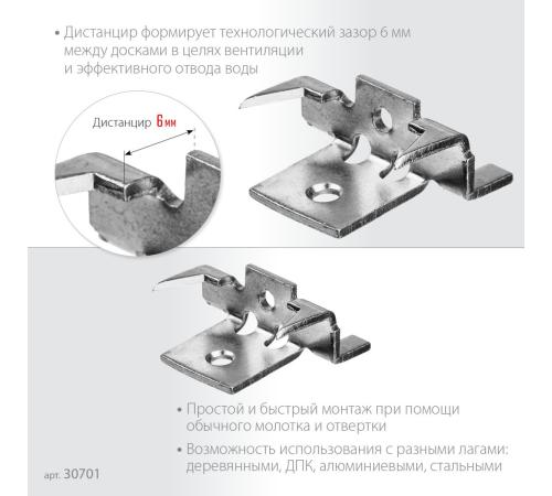ЗУБР Союз, цинк, 80 шт, крепеж с шипами и дистанциром для террасной доски (30701)