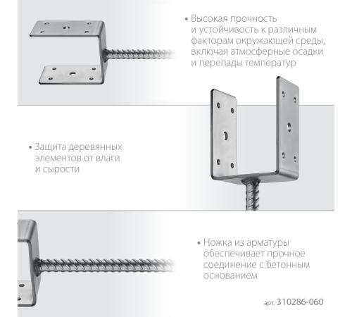 ЗУБР ОС-U, 61 x 120 x 60 мм, U-образное основание столба (310286-060)