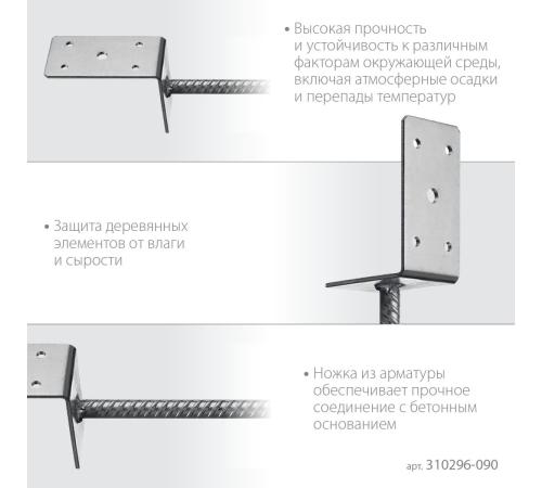 ЗУБР ОС-L, 91 x 120 x 60 мм, L-образное основание столба (310296-090)