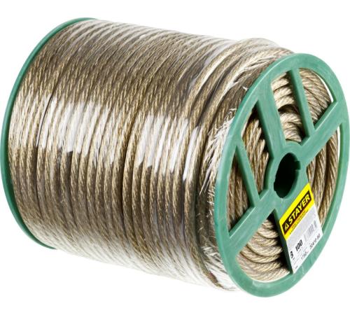 STAYER 8 мм, L 100 м, стальной трос в полимерной оболочке (30410-80)
