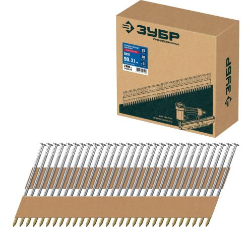 ЗУБР SN21 90 х 3.1 мм, реечные гвозди рифленые оцинкованные, 2010 шт(305396-90)