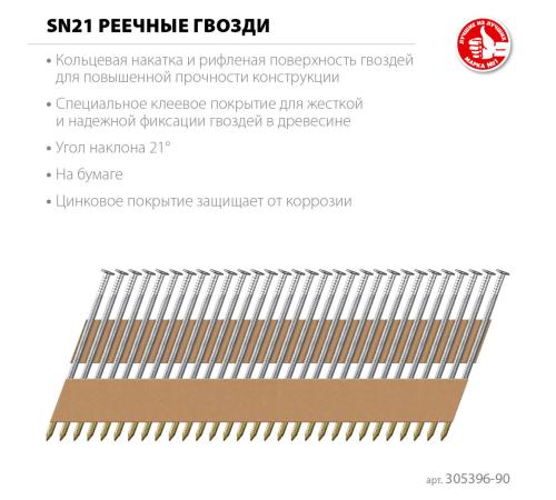 ЗУБР SN21 90 х 3.1 мм, реечные гвозди рифленые оцинкованные, 2010 шт(305396-90)