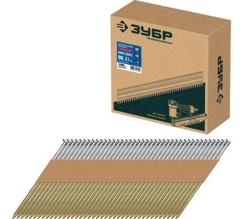 ЗУБР SN34 (D34) 90 х 3.1 мм, реечные гвозди рифленые оцинкованные, 3000 шт (305399-90)
