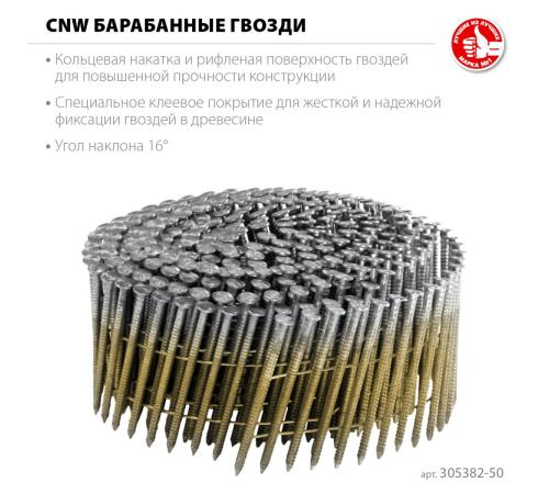 ЗУБР CNW 50 х 2.3 мм, барабанные гвозди рифленые, 9000 шт (305382-50)