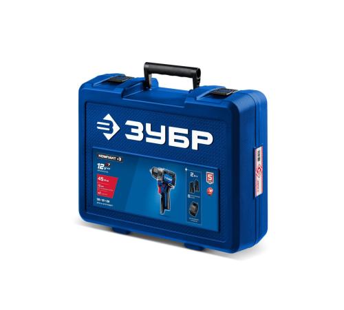 ЗУБР КОМПАКТ #3, 12 В, 45 Н·м, 2 АКБ тип Т7 (2 А·ч), дрель-шуруповерт, BRUSHLESS, кейс, Профессионал (DB-121-22)