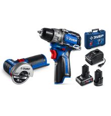 ЗУБР КОМПАКТ #5, набор: дрель-шуруповерт + мини УШМ, BRUSHLESS, 12 В, 45 Н·м, 2 АКБ тип Т7 (4 и 2 А·ч), кейс, Профессионал (DB-121-42AB)