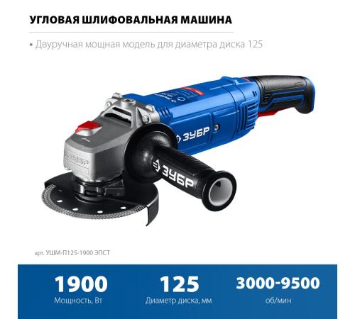 ЗУБР 1900 Вт, d125 мм, УШМ, регулировка оборотов, Профессионал (УШМ-П125-1900 ЭПСТ)