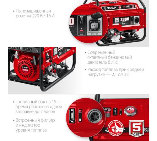 ЗУБР 3300 Вт, бензиновый генератор с электростартером (СБ-3300Е)