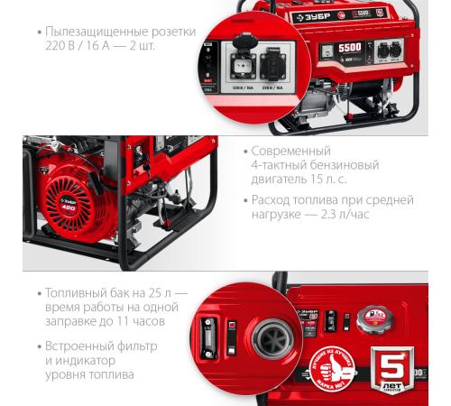 ЗУБР 5500 Вт, бензиновый генератор с электростартером (СБ-5500Е)