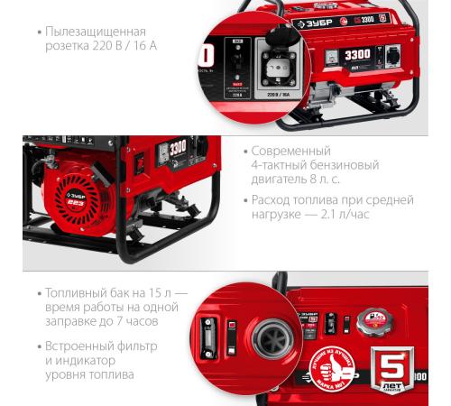 ЗУБР 3300 Вт, бензиновый генератор (СБ-3300)