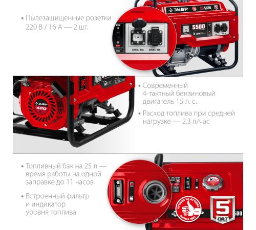 ЗУБР 5500 Вт, бензиновый генератор (СБ-5500)