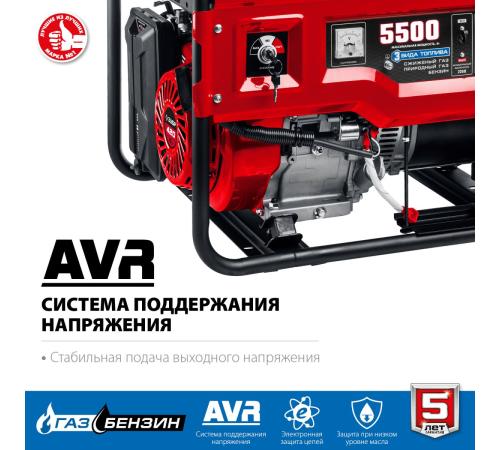 ЗУБР 5500 Вт, газовый генератор с электростартером (сжиженный газ / природный газ / бензин) (СГ-5500Е)