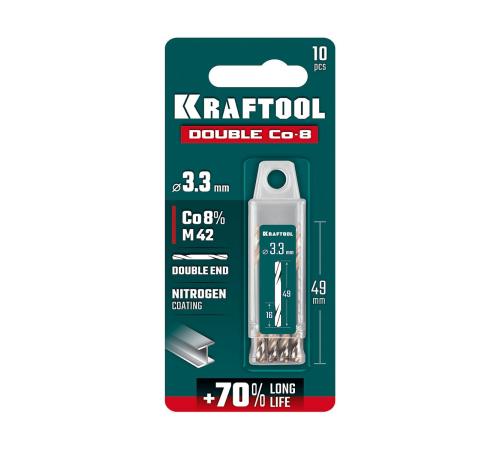 KRAFTOOL DOUBLE Сo-8 3.3х49мм, Сверло двухстороннее по металлу, сталь M42(+8%Co), класс А (29654-3.3-10)