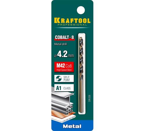 KRAFTOOL COBALT-8, 4.2 х 75 мм, сталь М42, HSS-Co(8%), сверло по металлу (29656-4.2)