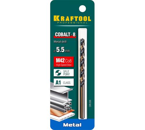 KRAFTOOL COBALT-8, 5.5 х 93 мм, сталь М42, HSS-Co(8%), сверло по металлу (29656-5.5)