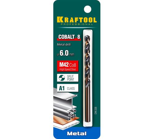 KRAFTOOL COBALT-8, 6.0 х 93 мм, сталь М42, HSS-Co(8%), сверло по металлу (29656-6)