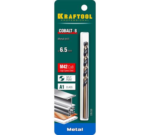 KRAFTOOL COBALT-8, 6.5 х 101 мм, сталь М42, HSS-Co(8%), сверло по металлу (29656-6.5)