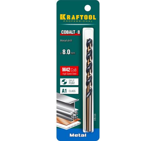 KRAFTOOL COBALT-8, 8.0 х 117 мм, сталь М42, HSS-Co(8%), сверло по металлу (29656-8)