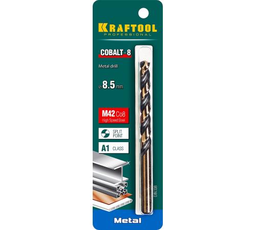 KRAFTOOL COBALT-8, 8.5 х 117 мм, сталь М42, HSS-Co(8%), сверло по металлу (29656-8.5)
