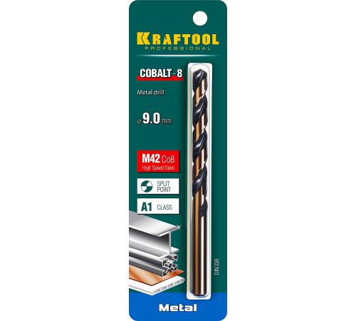 KRAFTOOL COBALT-8, 9.0 х 125 мм, сталь М42, HSS-Co(8%), сверло по металлу (29656-9)