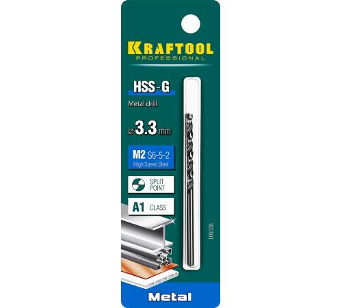 KRAFTOOL HSS-G, 3.3 х 65 мм, сталь P6M5, сверло по металлу (29651-3.3)