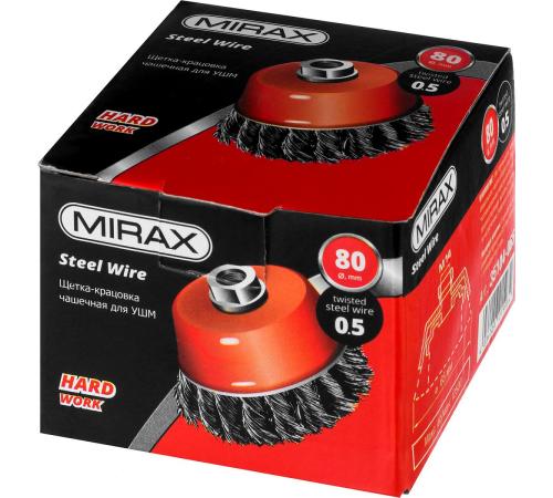 MIRAX 80 мм, жгутированная стальная проволока 0.5 мм, чашечная щетка-крацовка для УШМ (35104-080)
