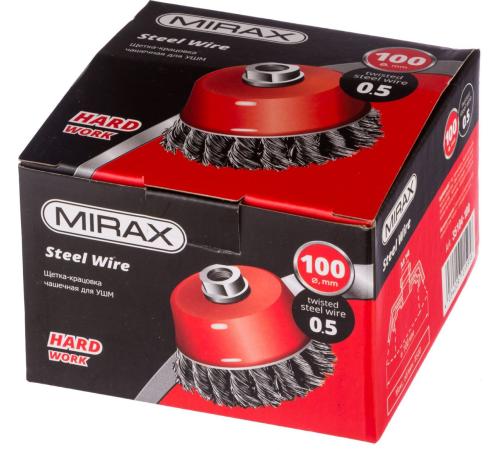 MIRAX 100 мм, жгутированная стальная проволока 0.5 мм, чашечная щетка-крацовка для УШМ (35104-100)