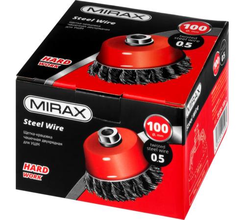 MIRAX 100 мм, жгутированная стальная проволока 0.5 мм, чашечная щетка-крацовка для УШМ (35104-100-2)