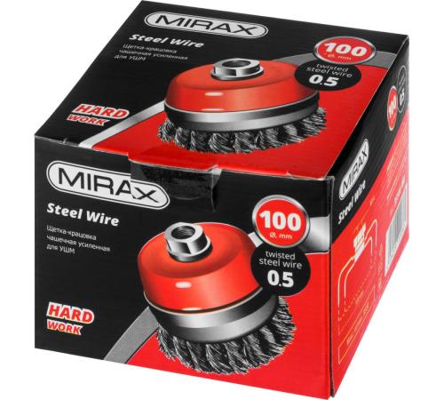 MIRAX 100 мм, жгутированная стальная проволока 0.5 мм, чашечная щетка-крацовка для УШМ (35144-100)