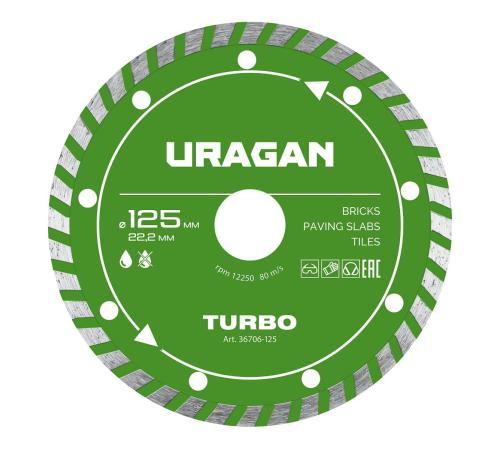 URAGAN TURBO 125 мм, диск алмазный отрезной сегментированный (36706-125)