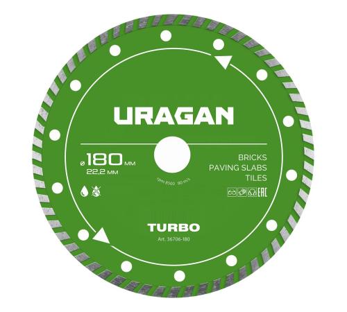 URAGAN TURBO 180 мм, диск алмазный отрезной сегментированный (36706-180)