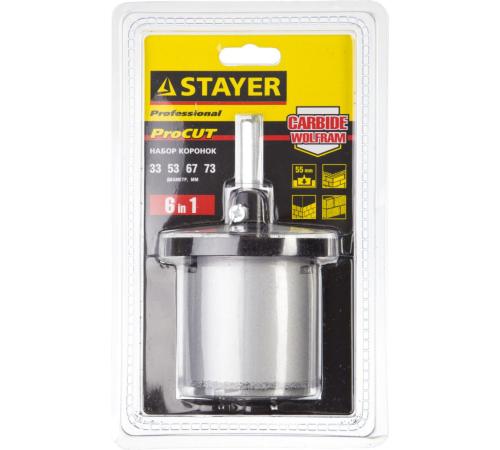 STAYER 6 шт, 33, 53, 67, 73 мм, карбид вольфрама, набор кольцевых коронок, Professional (33345-H6)