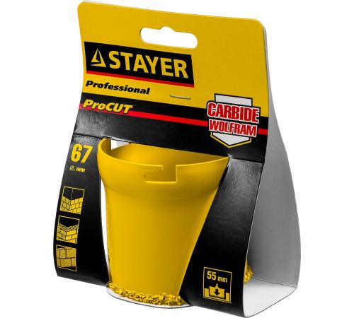 STAYER 67 мм, L 55 мм, карбид вольфрама, кольцевая коронка, Professional (33345-67)