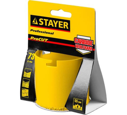 STAYER 73 мм, L 55 мм, карбид вольфрама, кольцевая коронка, Professional (33345-73)