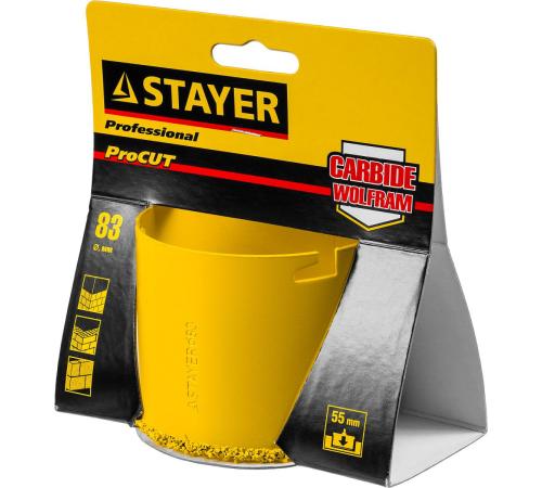 STAYER 83 мм, L 55 мм, карбид вольфрама, кольцевая коронка, Professional (33345-83)