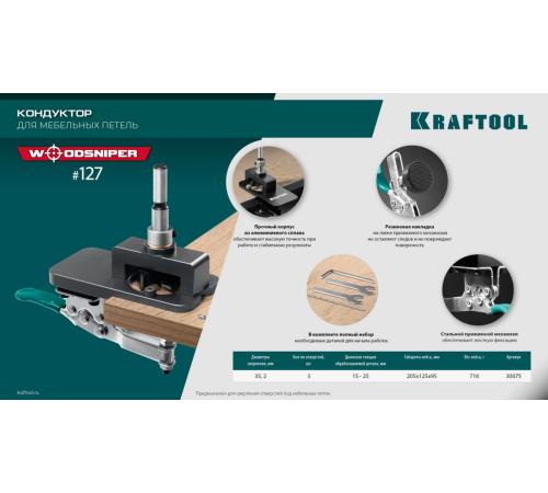KRAFTOOL Woodsniper 101, ″3-в-1″ кондуктор для эксцентриковых стяжек и шкантов (30072)
