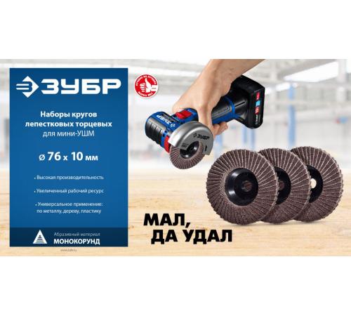 ЗУБР 76 х 10 мм, P40, 3 шт., КЛТ для мини-УШМ, Профессионал (36591-76-40-H3)
