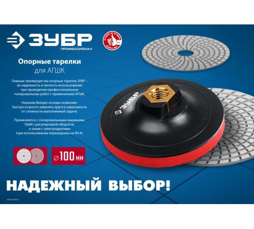 ЗУБР М14, d 125 мм, пластиковая, опорная тарелка на липучке для УШМ под АГШК, Профессионал (3578-125)