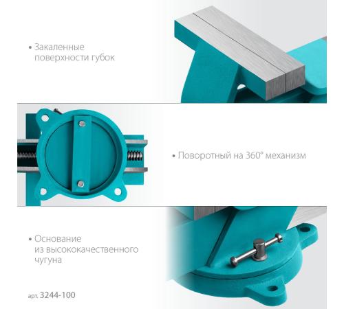 СИБИН 100 мм, Стальные слесарные тиски (3244-100)