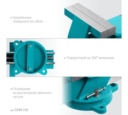 СИБИН 125 мм, Стальные слесарные тиски (3244-125)