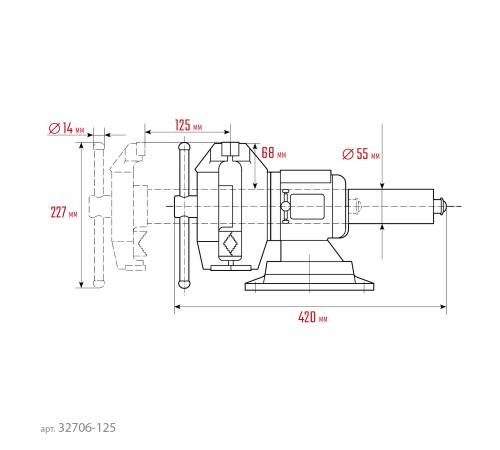 KRAFTOOL 3D Multi-Purpose, 125 мм, Чугунные слесарные тиски (32706-125)