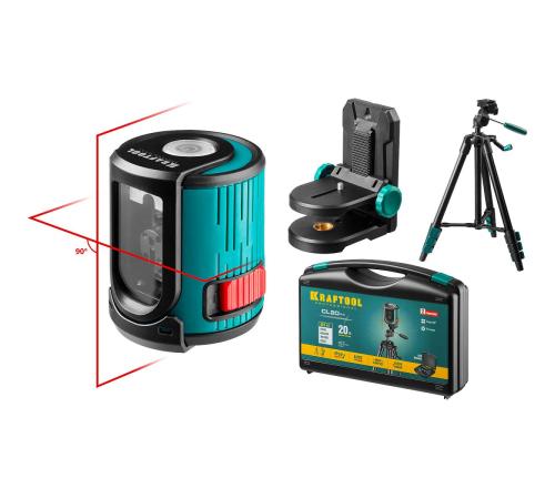 KRAFTOOL CL 20 #4 нивелир лазерный, 20 м, IP54, точн. +/-0,2 мм/м, держатель, штатив, в кейcе