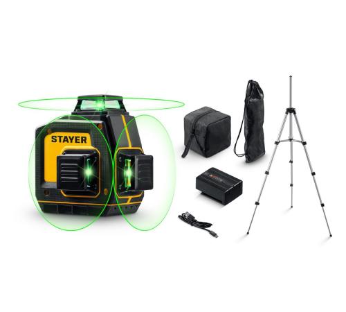 STAYER SL-3D #3, 50м, точн. +/-0,5 мм/м, зеленый лазерный нивелир, штатив (34963-3)