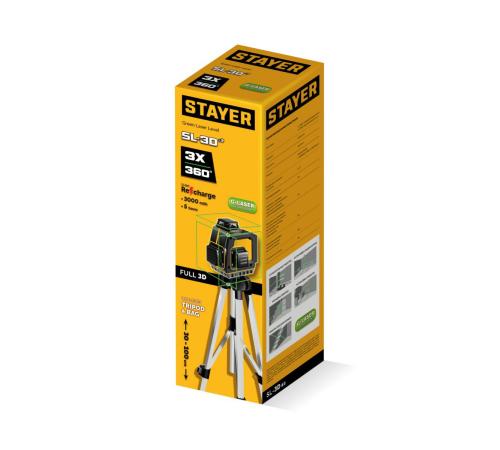 STAYER SL-3D #3, 50м, точн. +/-0,5 мм/м, зеленый лазерный нивелир, штатив (34963-3)