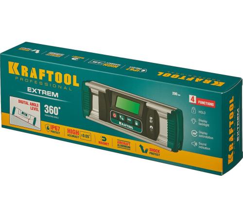 KRAFTOOL EXTREM, 0 - 360°, точность 0.05°, HOLD, IP67, электронный уровень-уклономер (34686)