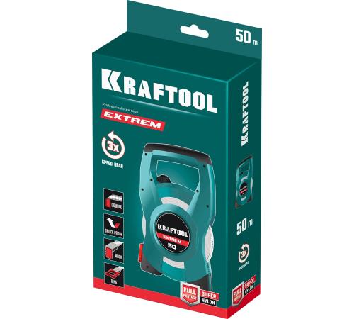 KRAFTOOL 50 м, геодезическая стальная мерная лента (34185-50)
