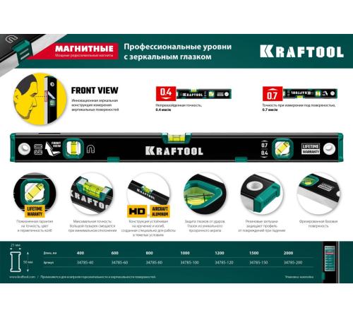 KRAFTOOL 600 мм, усиленный профиль, с зеркальным глазком, магнитный уровень (34785-60)