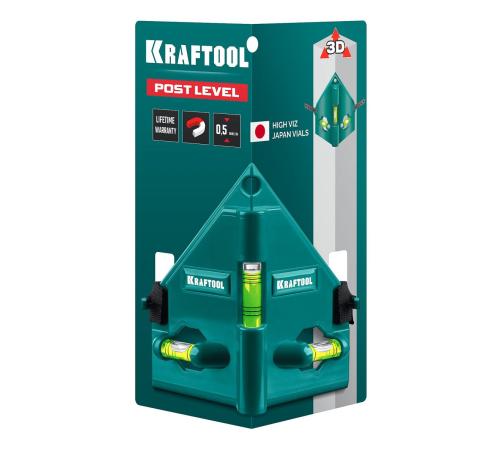 KRAFTOOL POST-LEVEL, 3 глазка, магнитный угловой уровень (34788)